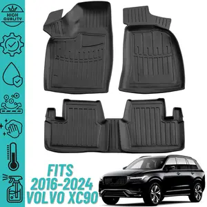 3D Floor Mats 2016-2024 Volvo XC90 Heavy Duty, Custom Fit, All Weather Liner, Black