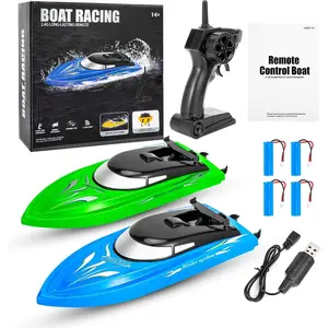 2 Pack High-Speed RC Boats for Kids & Adults – 10km/h 2.4GHz Remote Control Racing Boats – 4 Rechargeable Batteries – Waterproof Toy Ships for Pools & Lakes