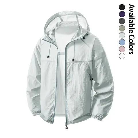Unisex outdoor casual sun-protection jacket, lightweight hooded windbreaker—a great gift for him, a summer essential. Beige Coats