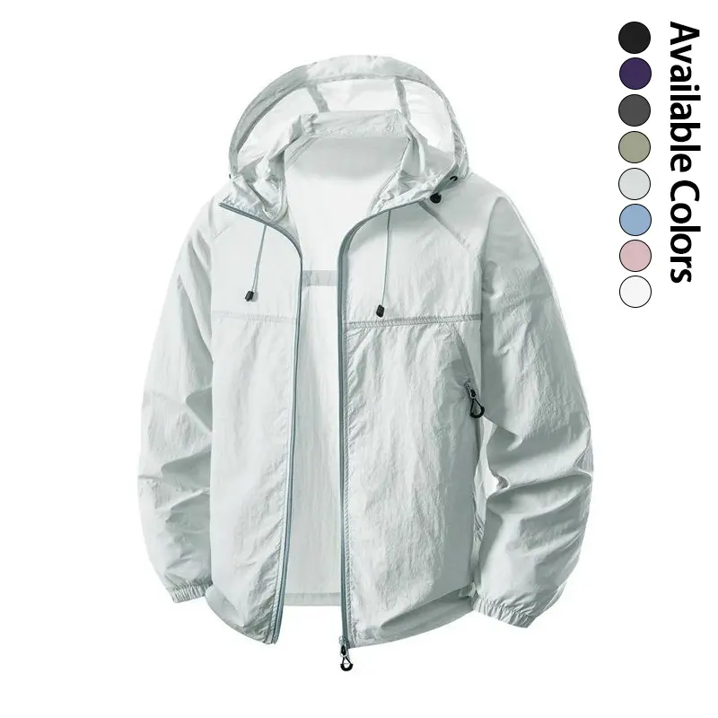 Unisex outdoor casual sun-protection jacket, lightweight hooded windbreaker—a great gift for him, a summer essential. Beige Coats