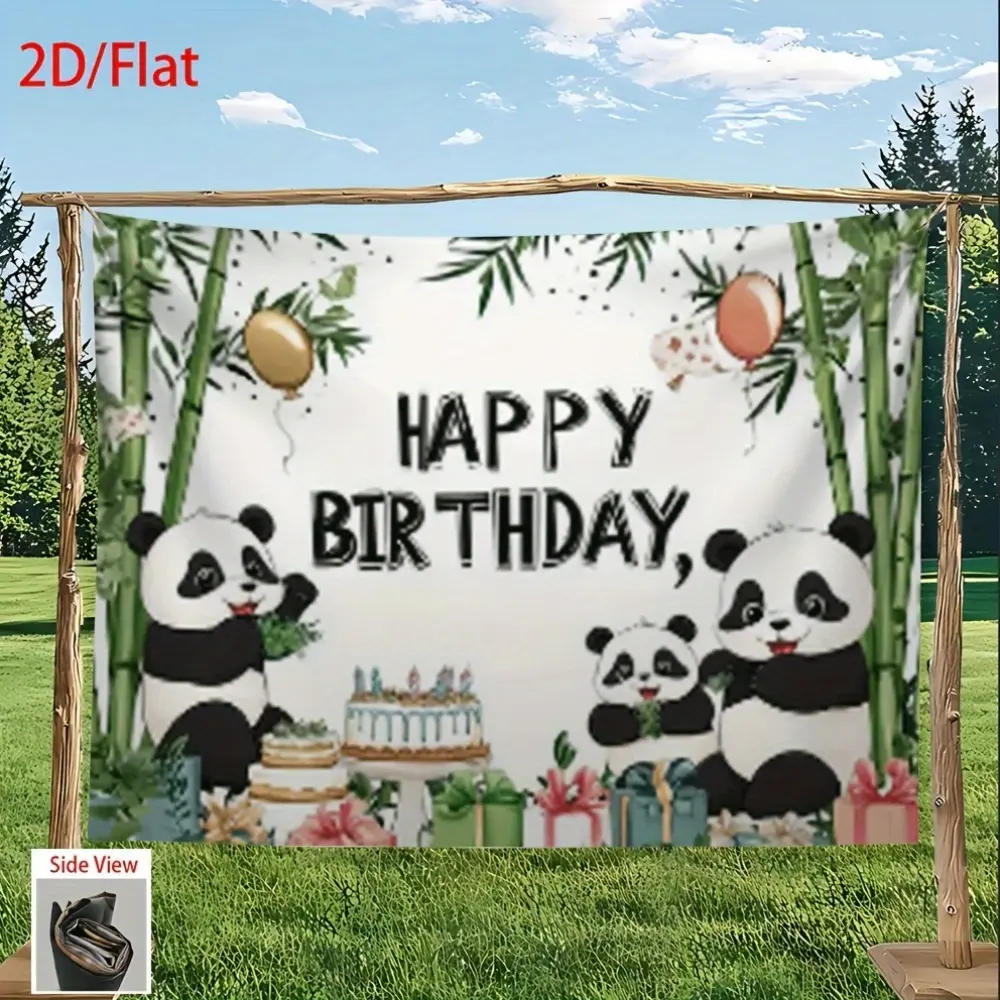 Reusable Panda Print Patterned Animal-Themed Polyester Party Banner with Hanging Loop - Glam Fabric Backdrop, Cake & Gifts Accents, White Ornaments, Playful Design for Birthday Decorations