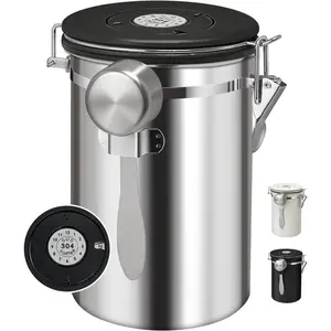 1.8L Airtight Vacuum Coffee Canister, Stainless Steel Storage Container with Scoop for Coffee Beans Grounds, Suitable for Coffee Powder Rice Tea Leaves Sugar Flour Grains Storage