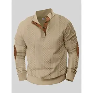 Men's Colorblock Patchwork Jacquard Button Front Sweater Sweatshirt, Regular Fit Casual Stand Collar Longsleeves Knitwear Sweatshirt for Fall & Winter, Mens Clothing, Clothing, Tops, Winter Warm Pullover,