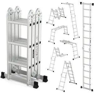 12.5 FT Folding Ladder, Multi-Purpose Ladder, Aluminium Extension Ladders 7 in 1 Heavy Duty Combination EN 131 Standard