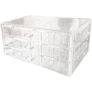 Acrylic Transparent Earrings Jewelry Organizer with 3 Drawers 72 grids, Stackable Necklace Rings Display Storage Case Box Holder, Clear