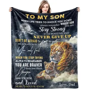 Ultra-Soft Modern Flannel Fabric Blanket, Dad-to-Son Double-Sided Heat Print Throw, 60"x50" Multi-Size Bedding for Birthday & Graduation Gifting to Boys