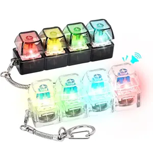 2 Pcs Keyboard Fidget Keychain with LED Lights,Keyboard Fidget Toy,Keyboard Button Finger Clicker for Anxiety Relief(Transparent color+black)