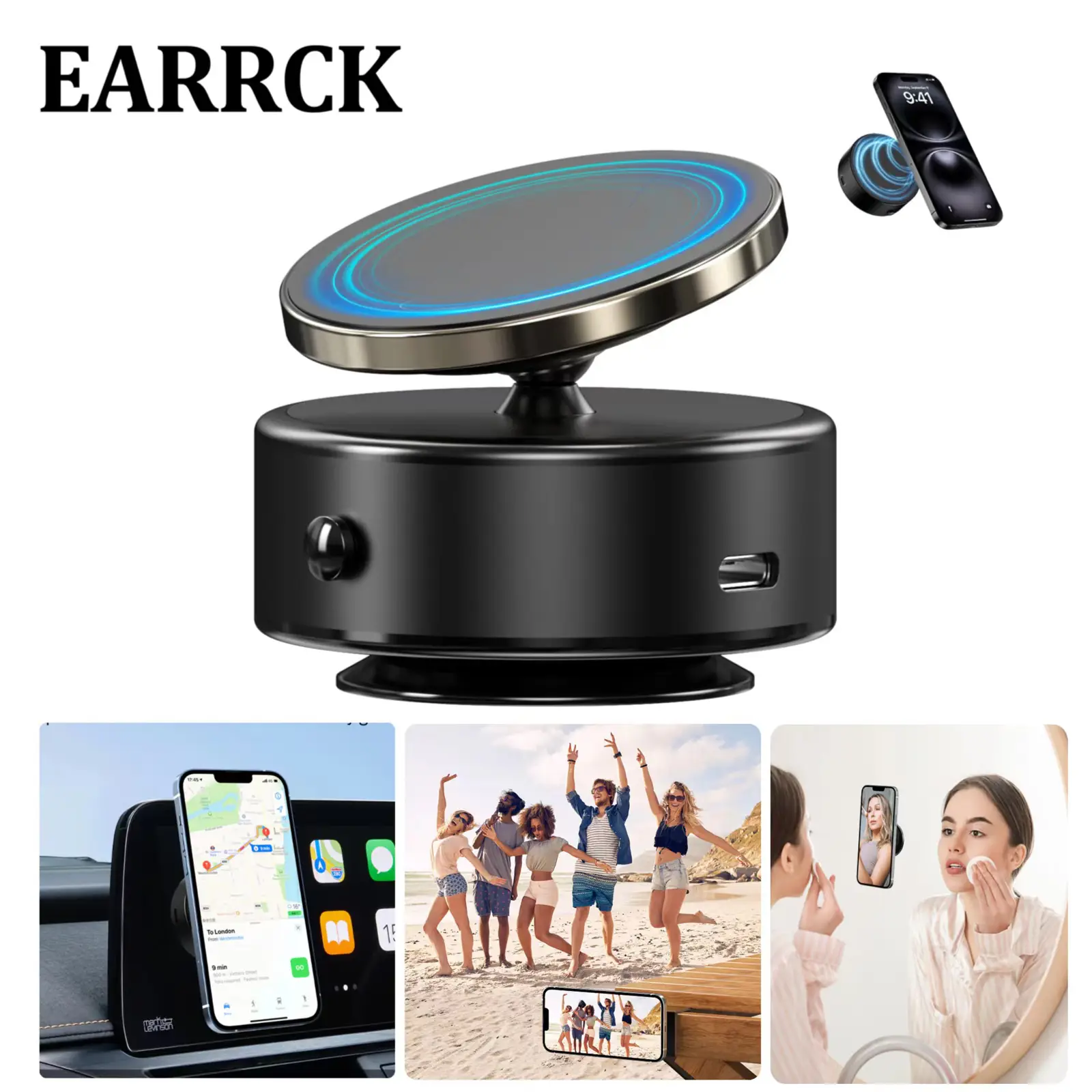 Magnetic Phone Holder,Dual-Sided Electronic Vacuum and Magnetic Adsorption,Adjustable and 360° Multifunctional Cellphone Stand Accessory