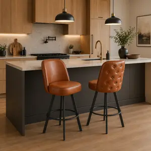 Set of 2 Commercial Grade Swivel Bar Stools with Upholstered Tufted Bucket Seat, Metal Frame Counter Height Kitchen Island Chairs, Comfortable Seating for Home Bar, Restaurant &Café  Assembly Required