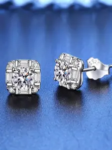 925 Sterling Silver Square Shaped Synthetic Moissanite Earrings, Elegant Jewelry for Women, Trendy All-match & Exquisite Jewelry for Birthday Gift