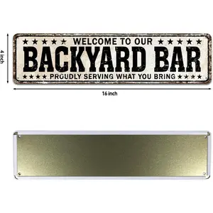 4"x16" Funny Backyard Bar Sign - Home Decor Plaque for Outdoor Pool, Backyard & Outdoor Bar Use