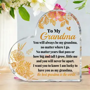 Acrylic Heart Shaped Flowers Plaque, 1pcs to My Grandma Plaque Gift, Acrylic Desktop Decoration, Gift for Women, Centerpieces Decorations