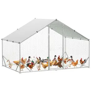 9.8inch x6.5inch x6.6inch Large Metal Chicken Coop Large Chicken Coop Run with Anti UV Waterproof Cover Spire Roof Walk in Poultry Cage Outdoor Chicken Pen for Backyard and Farm Use