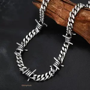 2026 Trendy Barbed Wire Thorn Bead Necklace, Unisex Punctured Iron Chain Jewelry, Adjustable 16-22 Inch Stainless Steel Hip Hop Punk Gothic Necklace for Daily Casual Party Formal Wear & Gifting