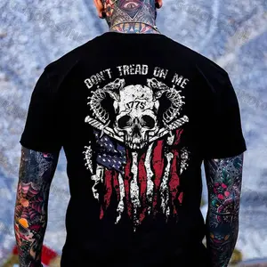 DON'T TREAD ON ME Snake Skull USA Flag Print Men's T-Shirt