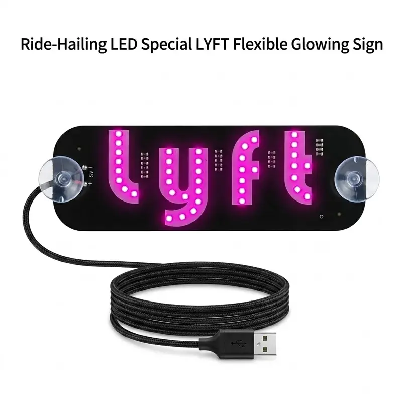 Generic LED Car Sign for Lyft Drivers, USB 5V Flexible Glowing Dashboard Indicator Light with Suction Cups, Ride-Hailing Window Glow Lamp Accessory, SY-LYFT-5V, Pink