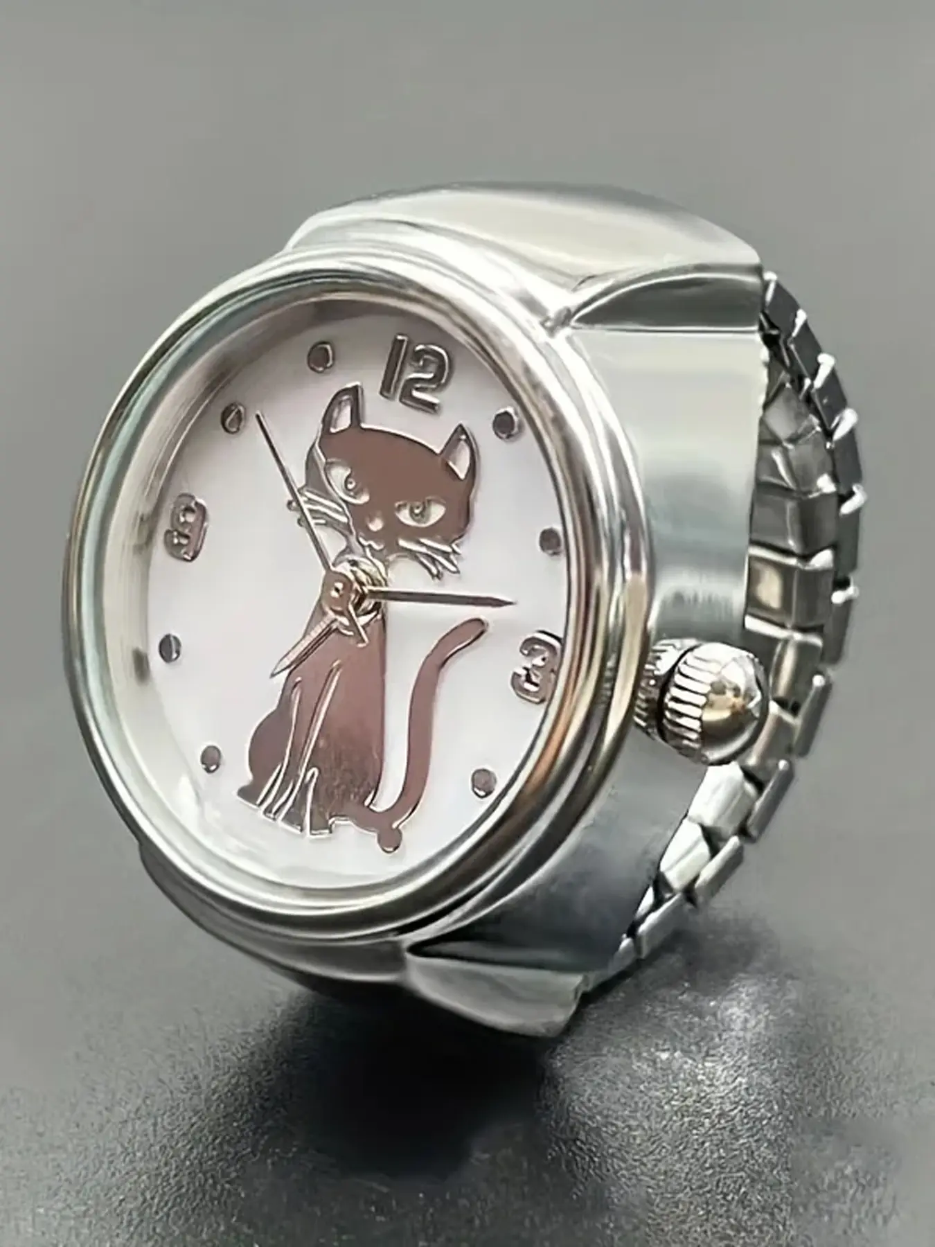 1PC niche handsome kitten circular pointer quartz ring watch hot selling high-end gold and silver finger watch Elegant Quartz Watch