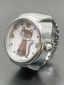 1PC niche handsome kitten circular pointer quartz ring watch hot selling high-end gold and silver finger watch Elegant Quartz Watch