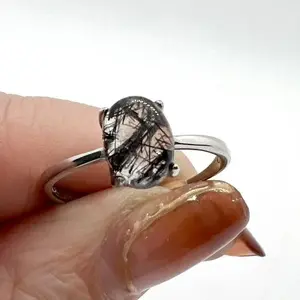 Natural Black Rutile Ring,  More Jewelry in Live Room, Black Rutile Rings, Black Rutile Gift, Natural Gemstone Rings,  Natural Crystal Rings, Crystal Jewelry for Women, Ring Gift for Birthday Anniversary