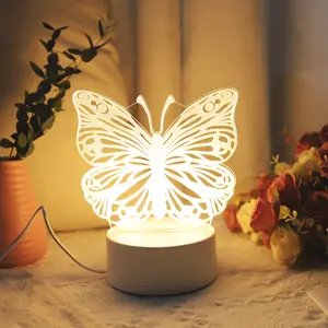 Modern Butterfly 3D Illusion LED Night Light, Plastic Material Glowing Butterfly Table Lamp, Warm Light Effect, Home Decor Gift Choice, Light Up, LED Butterfly Wings