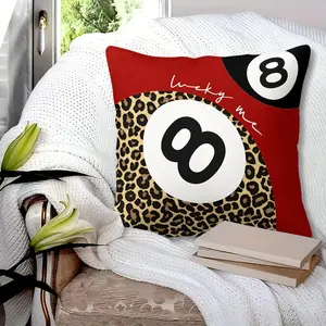 American Retro Leopard Print 8-Ball Pool Print Throw Pillow with Insert, 45cm Square Zipper Closure, Red-Black Color Block and Leopard Print, Comfortable Soft Bedroom Sofa Cushion, Y2K Style Home Decor