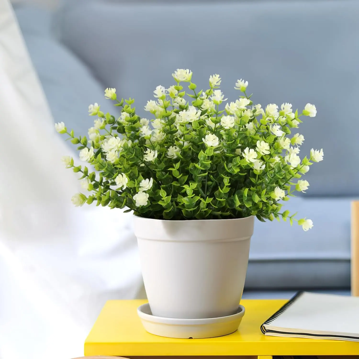 6PCS White Decorative Artificial Plant Ornaments - Fade-Resistant, PVC-Free Plastic Faux Autumn Greenery Flowers, 13.78 cm Homemade Fish & Aquatic Pet Supplies Decor for Bedroom, Office, Home Garden