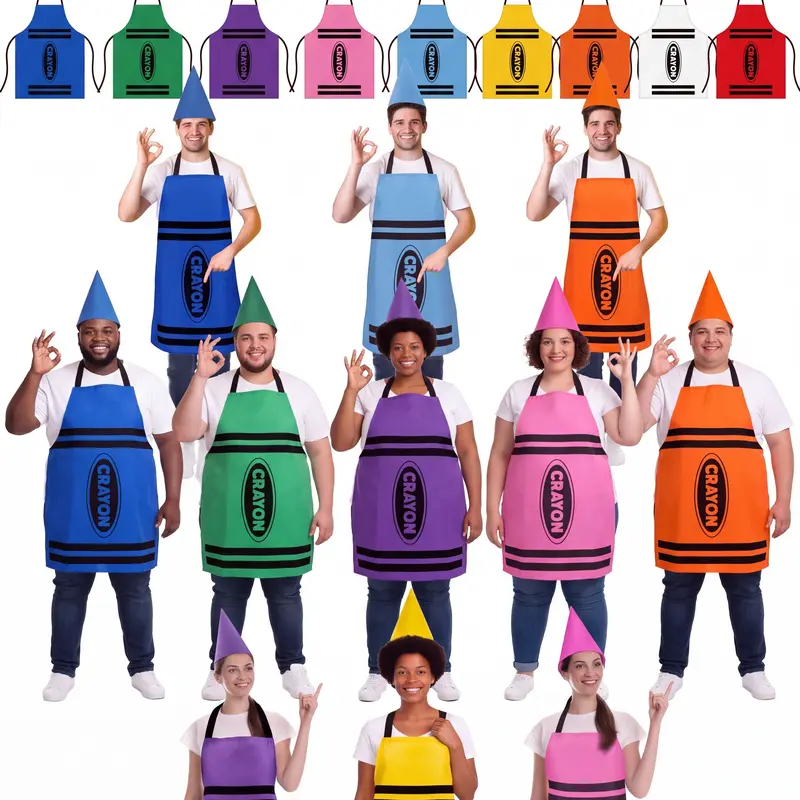 Halloween  Crayon Costume for Adults, Rainbow Crayon Apron and Cone Hat Set, Matching Team Costume for Teachers, School Staff, Office Teams, Book Week, Trick-or-Treat, Classroom Parties, Spirit Week, Team Events, Dress Up Celebrations