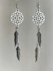 Boho Ethnic Dreamcatcher Long Feather Fringe Earrings for Women, Vintage Party Holiday Unique Design Earrings, Bohemian Earrings, Fashion Jewelry Accessories
