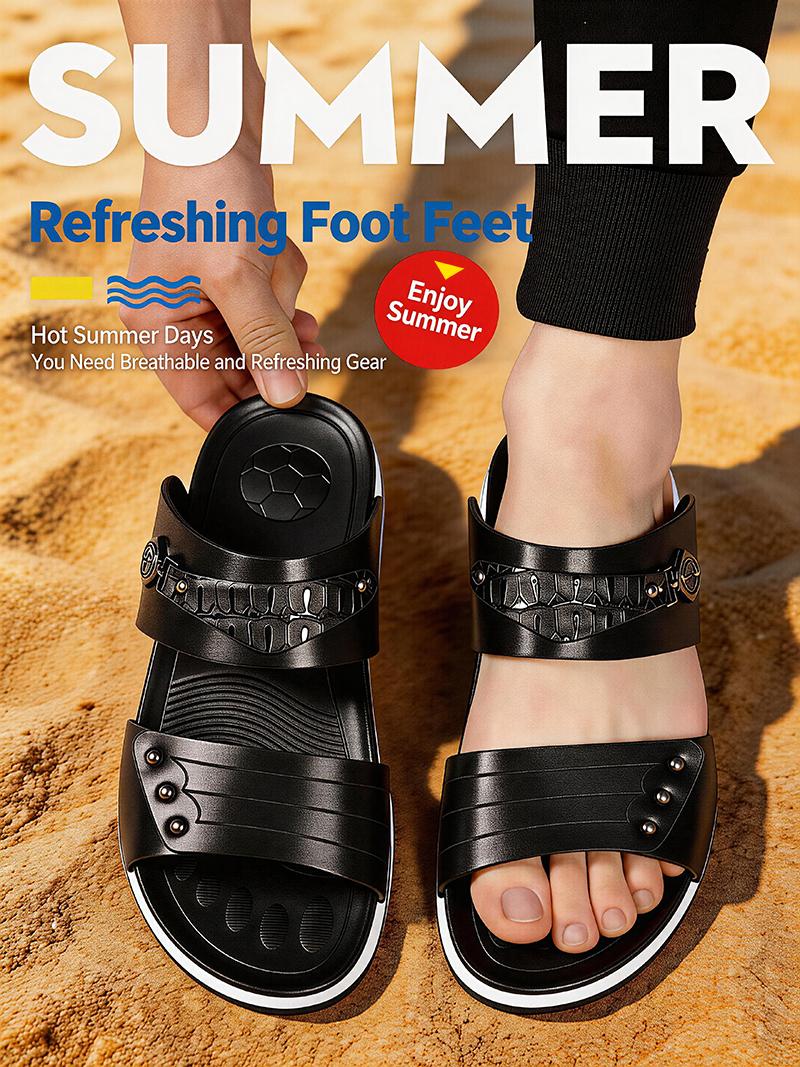 Water-Resistant Premium Vegan Leather Slides for Men | Quick-Dry Anti-Peel Outdoor Beach Sandals | Easy Clean Synthetic Footwear | sport flipflops daily