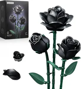 SupreOwls Black Roses Flower Building Set - 3Pack Compatible with Lego Bouquet for Adults Gothic Horror Retro Artificial Flowers Botanical Collection Home Decor Gift for Halloween
