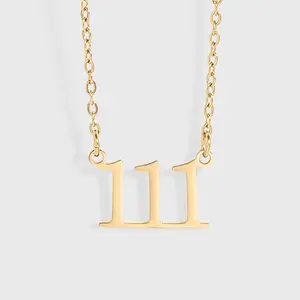 Angel Number Necklace - 111, 222, 333, 444 Necklace with 18K Gold PVD Stainless Steel Pendant for Women