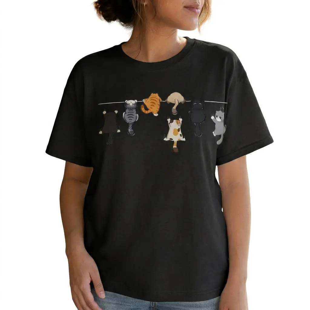 Funny Cat Shirt Women Cute Hanging Cats Graphic Tee Plus Size Pet Lover Top
