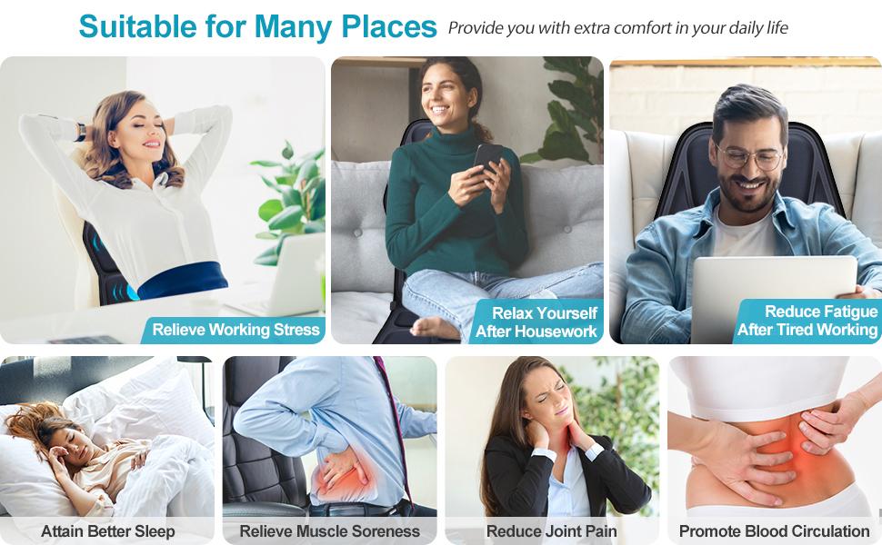 Heating Massage Chair Cushion with Adjustable Lumbar Support & 9 Massage Modes - Full Body/Back Suitable for Home Office Use, Plug-in Massager Chair  ,deep tissue massage tool