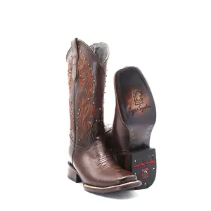 2461143155- Vaquero Signature Women's Wide Square Toe Boot Flor Entera Tabaco Difuminado - 1336