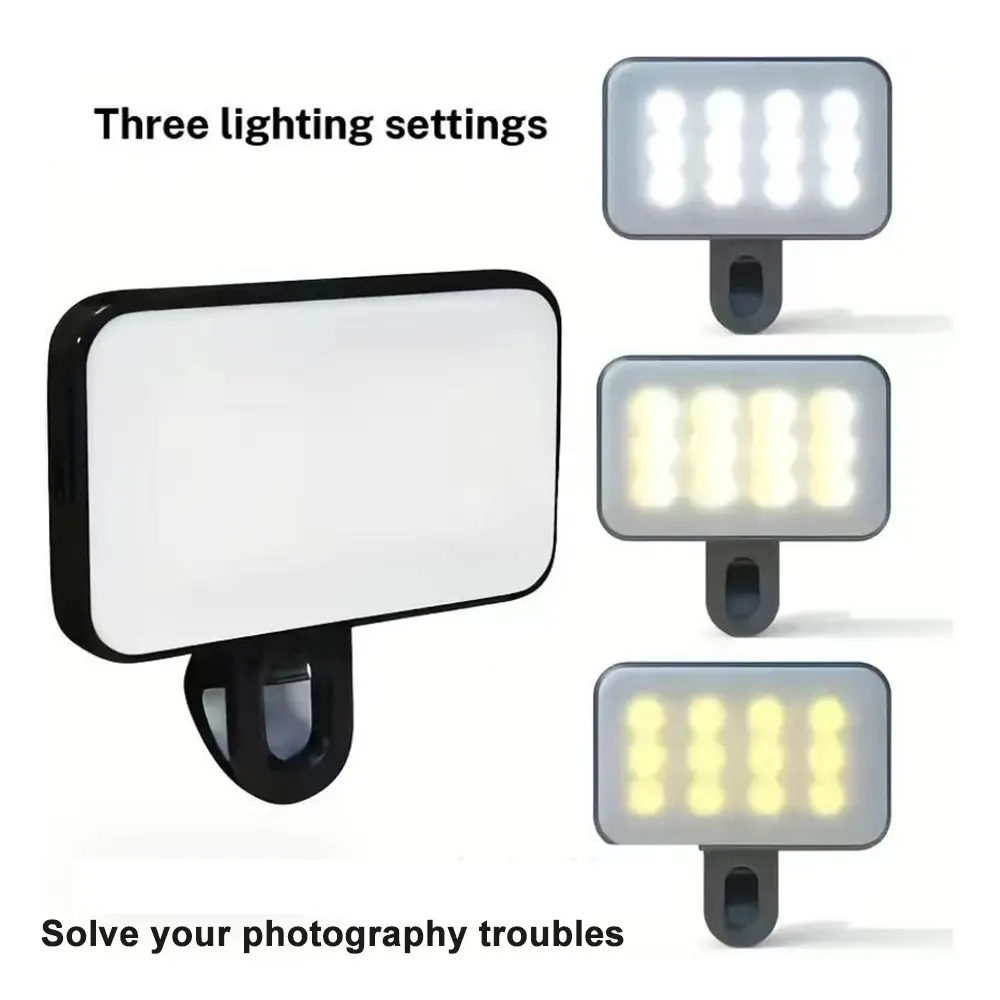 Rechargeable Clip-on LED Fill Light, Shooting Assist Tool with 3 Light Modes & Dual Clips, Adjustable Selfie Light for iPhone, Christmas Vlog & Video Meeting