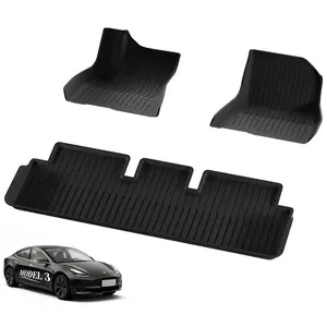 Tesla Model 3 2021-2023 3PCS Car Floor Mats All-Weather Waterproof Heavy-Duty TPE Liners Durable Easy Clean Non-Slip Grip