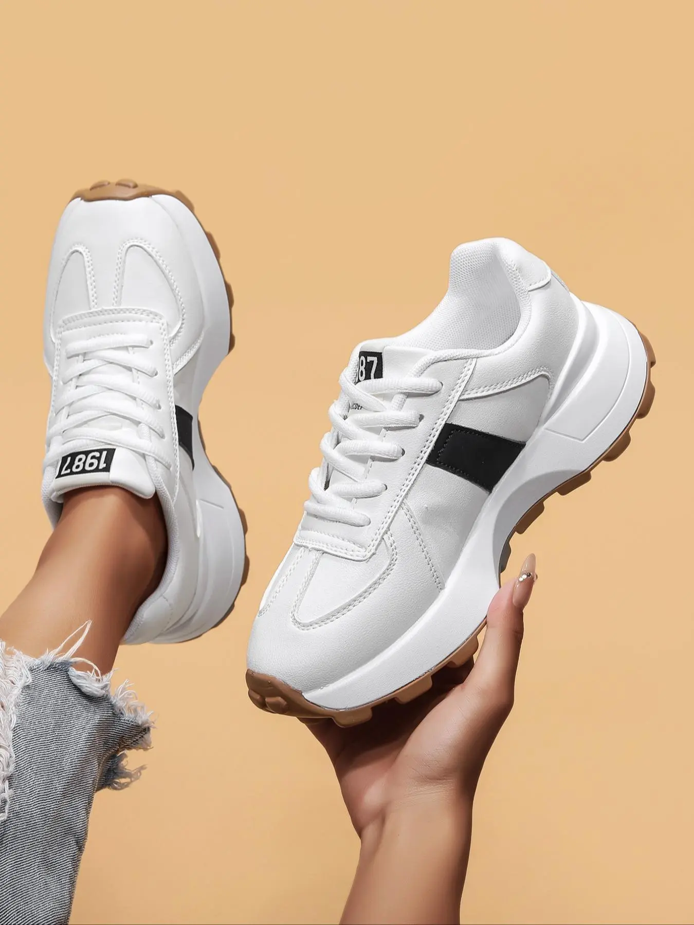Women's Fashionable Patchwork Lace Up Sneakers, Casual Comfortable Breathable Sports Running Shoes, Sporty Running Shoes, All-match Non-slip Sneakers for Daily Wear, Running Athletic Shoes, Running Training Shoes, Training Runner Footwear