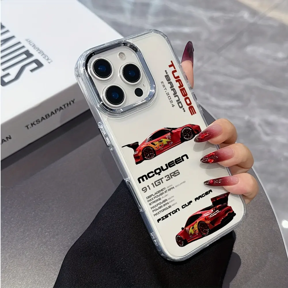 Metallic and transparent. Cool cartoon car-themed phone case, compatible with iPhone 17/16/15/14/13/12/Pro/Max. Creative, stylish, and minimalist design-a personalized, full-coverage, shock-resistant protective case,