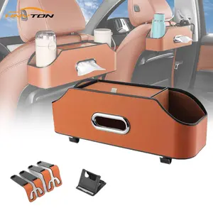 Hnyton Car Seat Back Organizer, Stylish & Functional Storage for Family Adventures, Cup Holders, Tissue Box & Hooks, Perfect for Kids, Road Trips & Travel