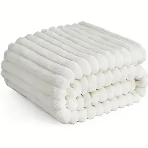 Soft Cozy Faux Fur Rabbit Stripped Blanket Warm Thick for Bed Sofa Dormitory Office Versatile Use Rich Colors 100% Polyester Modern Style