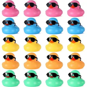 20Pcs Colorful Mini Rubber Ducks in Bulk with 20 Black Sunglasses&20 Stickers,5 Vibrant Colors Cruise Ducks for Hiding,C ar Decor, Classroom Exchange Gifts