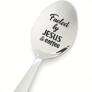 1 PC Stainless Steel Coffee Spoon, Laser Engraved Design Ideal for Christmas Gifts, Perfect for Restaurants and Coffee Shops