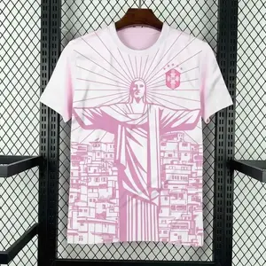 2026 Brazil Jesus Edittion Pink Color Soccer Jersey, Unisex Soccer Jersey For Couple Matching, Vintage Streetwear Soccer Jersey 1
