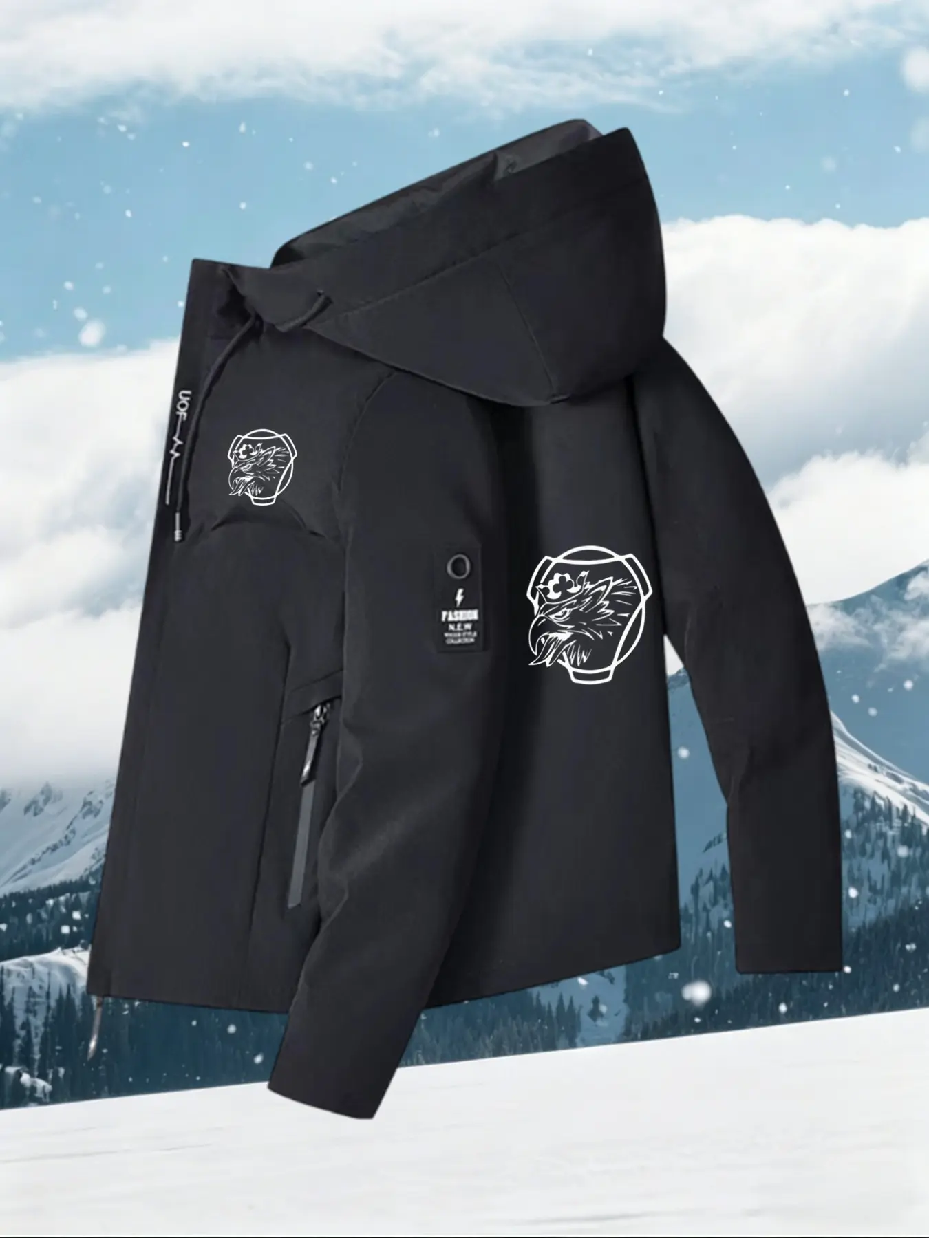 New Blue Eagle Head Print Hooded Windbreaker Men's Outdoor Sports Jacket, Slim-Fitting Casual All-Season Flying Jacket