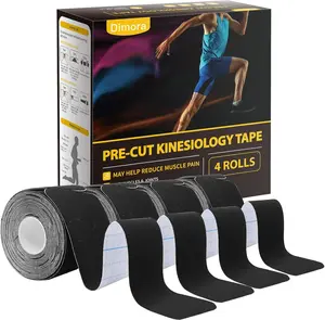 Dimora Kinesiology Tape 4 Rolls - Elastic Cotton Athletic Tape, 16.4 ft, 80 pre-cut tapes for muscle pain relief. Pair with KT tape, kinesiology tape, KT tape for knees, and skin tape for added support.