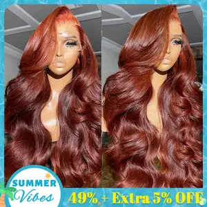 Bling Hair 34inch Reddish Brown Body Wave Pre Plucked 13x4 13x6 Hd Lace Frontal Human Hair Wig Brazilian Wavy Color Wig for Black Women with Baby Hair 34inch #Summervibes