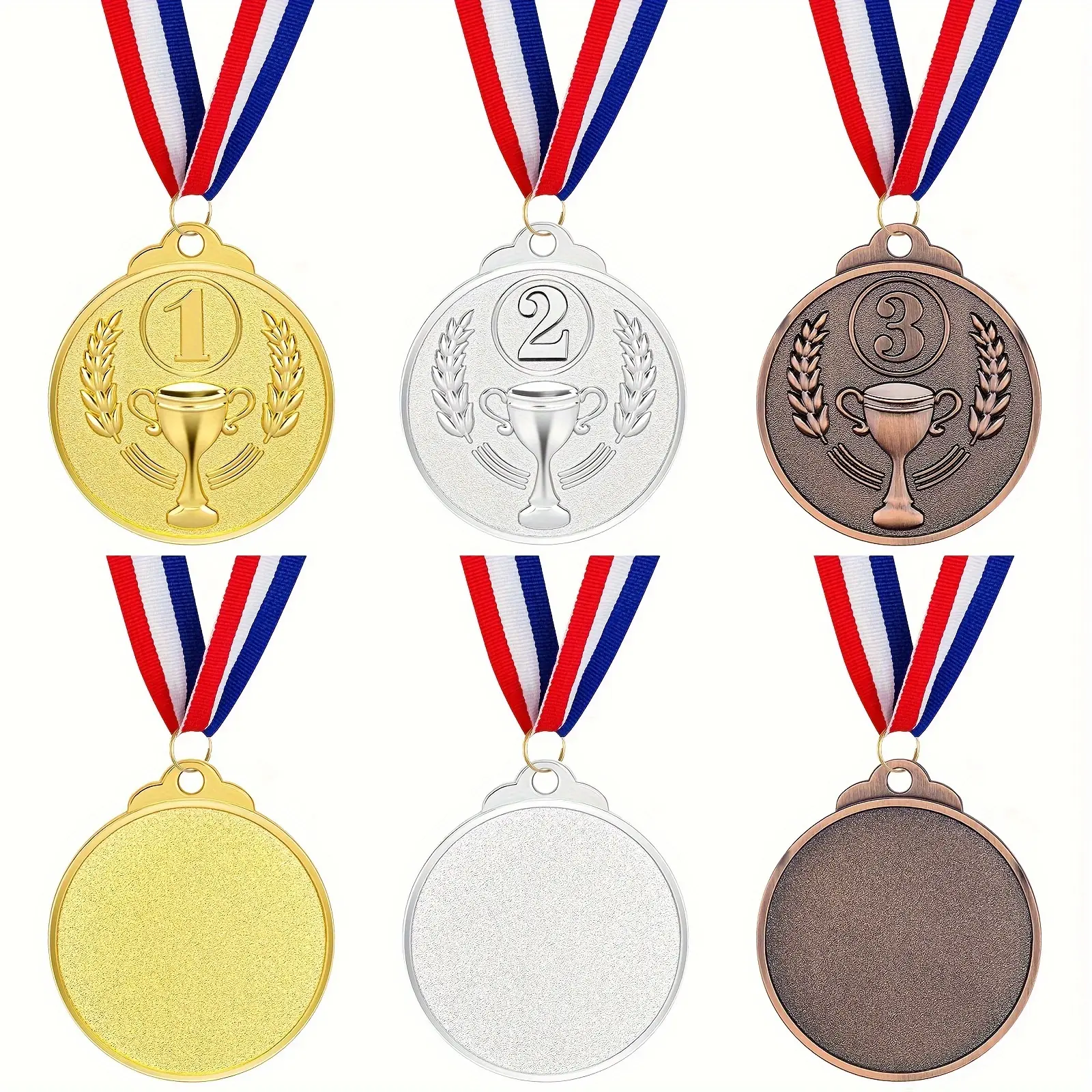 3counts Golden/ Silvery/ Bronze Metal Award Medals, Winner Medals With Neck Ribbon For Sports Competition