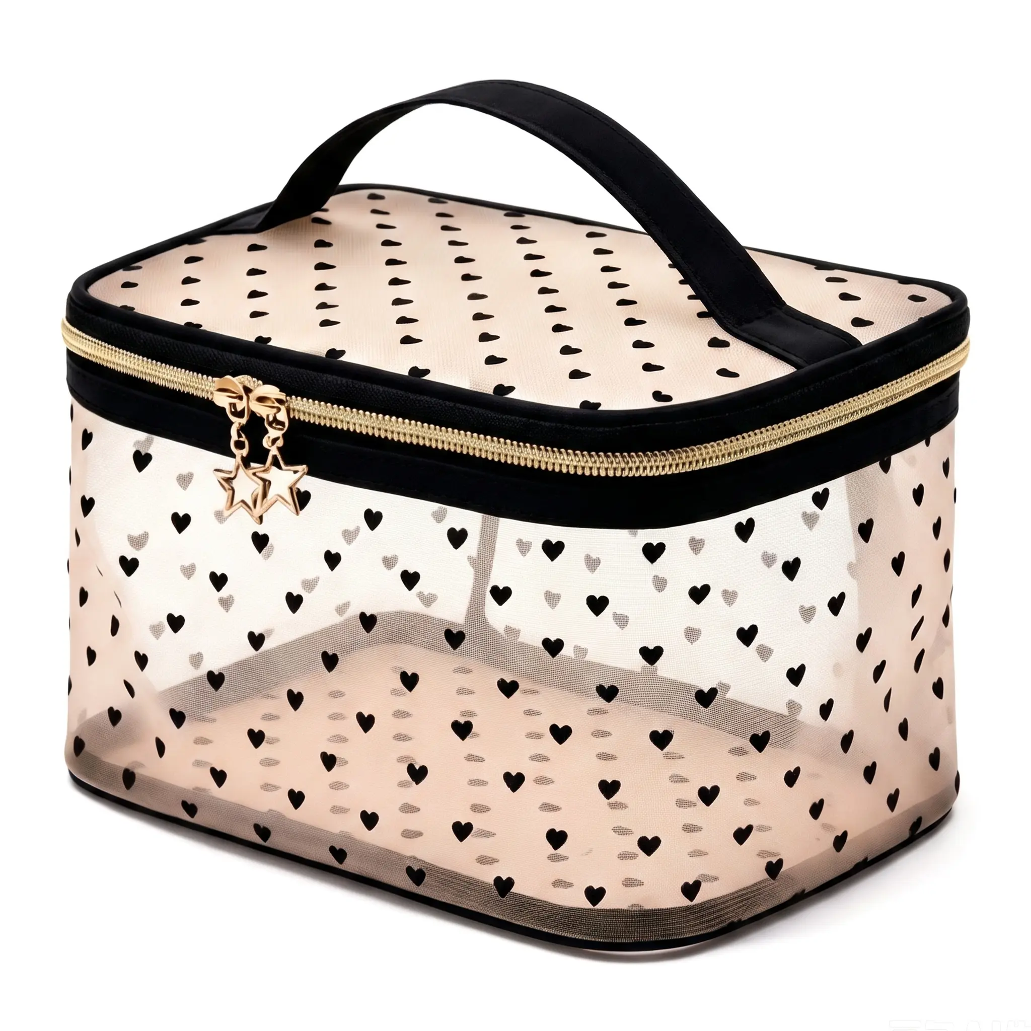 Women’s Large-Capacity Heart-Shaped Outdoor Makeup Bag - Mesh Cosmetic Storage Pouch, Stylish Cutout Zippered Organizer, Portable for Everyday Use emergency school kit