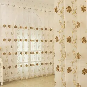 1pc American Style Floral Beaded Embroidery Curtain, Minimalist Drapes for Living Room & Bedroom Decor, Ready-Made Window Covering
