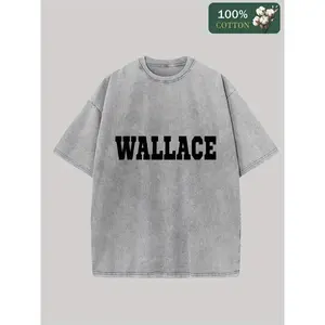 1pc, 230G Washed, WALLACE Printed T-Shirt, High-Quality Wax Printed Cotton Retro Fashion Brand T-Shirt, Suitable for Summer T-Shirt with a Certain Thickness, Holiday Gift